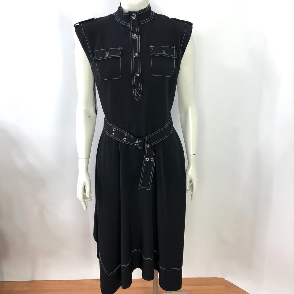 Karl Lagerfeld 2 A-Line Polyester Button Sleeveless Below Knee Dress Black MINT